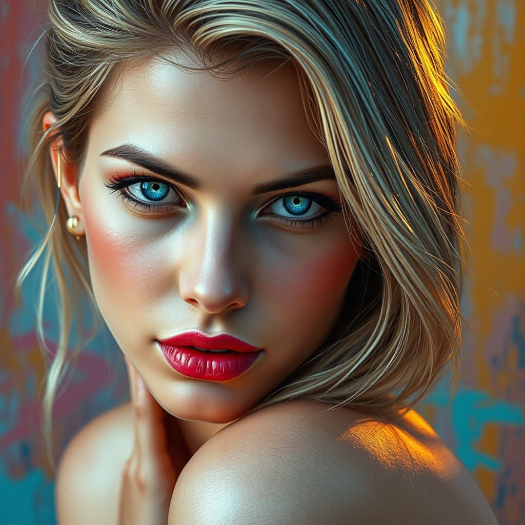 Woman with Blue Eyes in Oil Painting Style