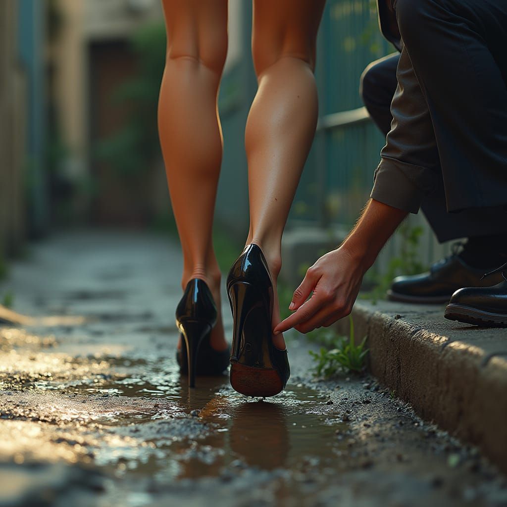 Woman's Foot in Shiny Heels: Detailed Matte Painting
