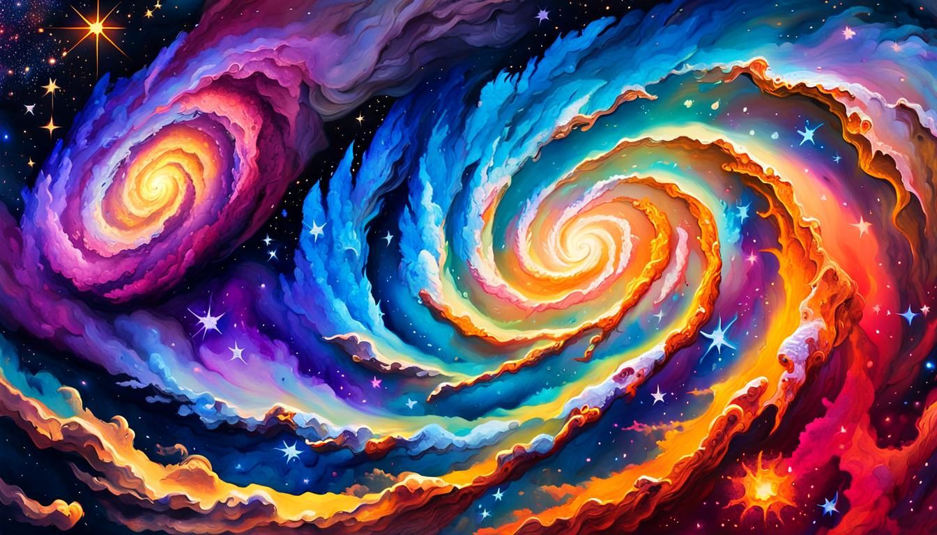 Stunning Galaxy Cluster in Gouache Style