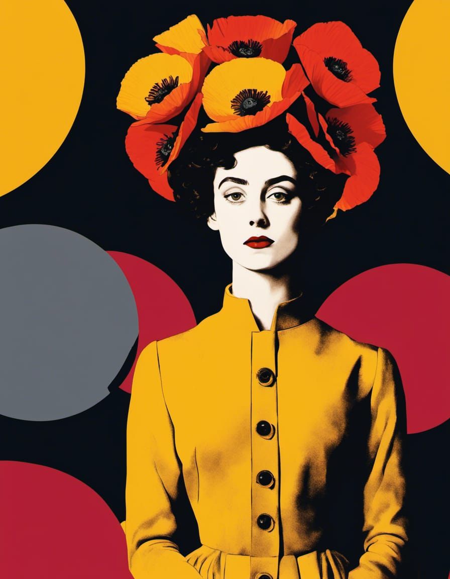 Poppy and Woman Collage in Pop Art Style