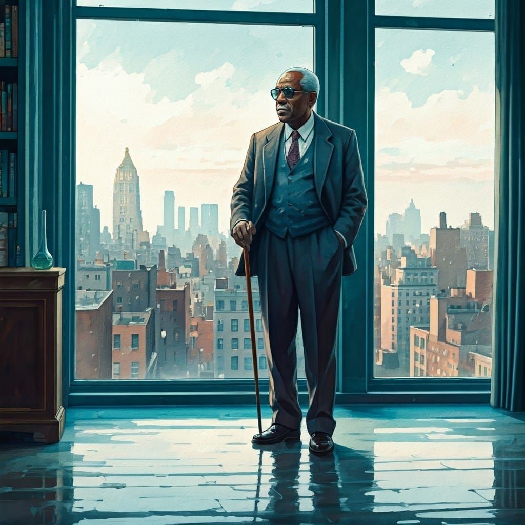 Watercolor Painting of Gentleman in New York Apartment