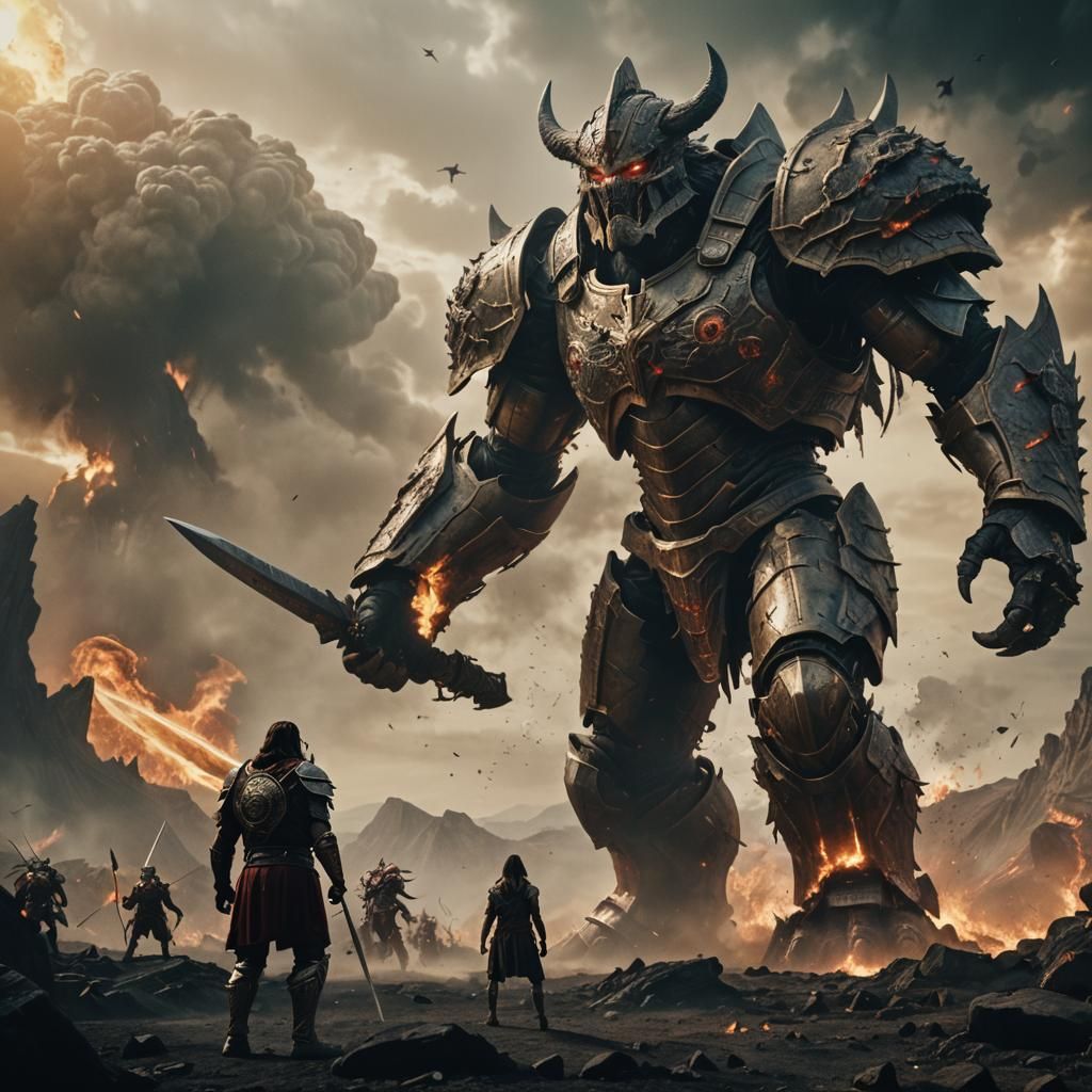 Epic Warrior Confronts Surtr in Cinematic Still