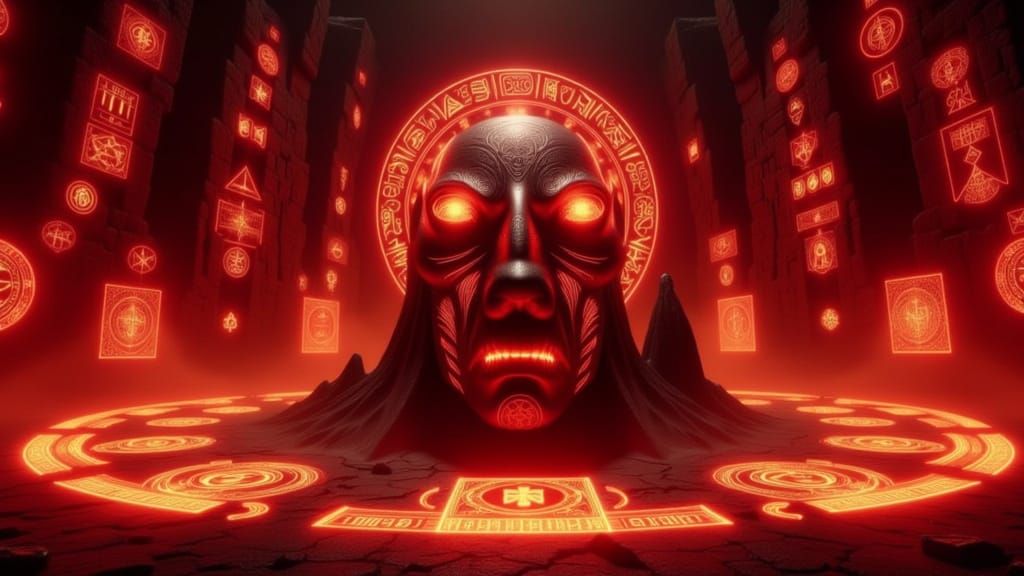 Massive Floating Head With Glowing Eyes Offers Ominous Warni...