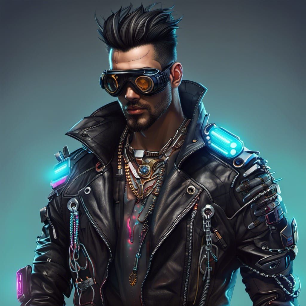 Cyberpunk Biker: Macho Cyborg in Neon Leather