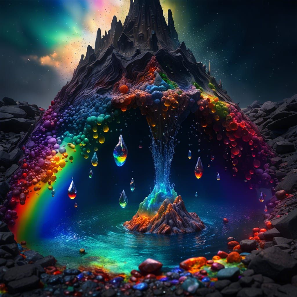 Surreal Lava City in Rainbow Waters: Ghibli Art