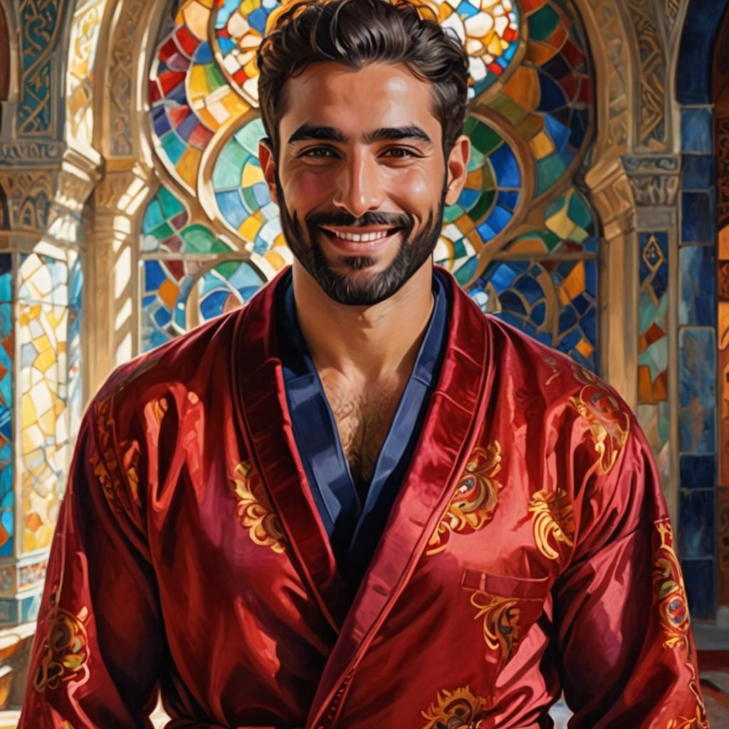Smiling Man in Mosque, Impressionist Oil Painting