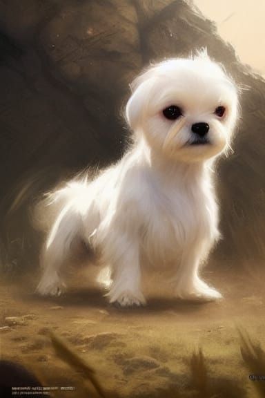 Hyperrealistic Maltese Dog Fantasy Art