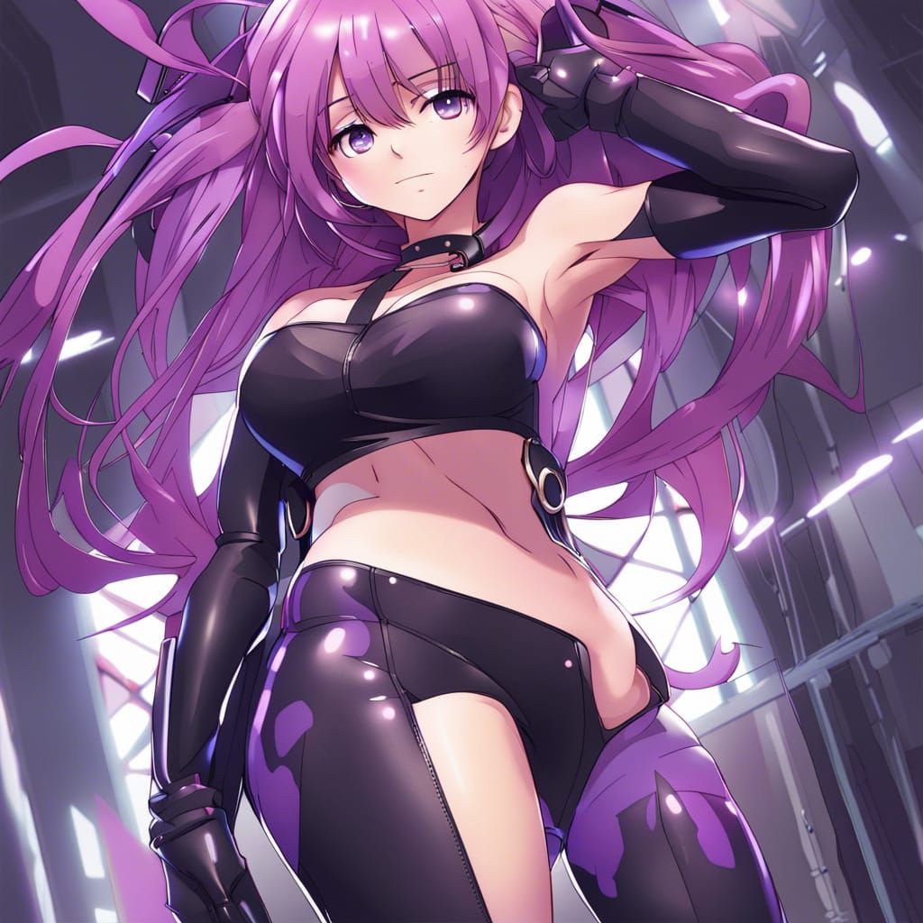 Anime Woman with Purple Hair in Leotard