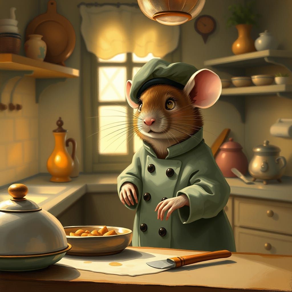 Chef Rat Cooks in Parisian Kitchen