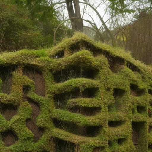 Husky Navigates Book Maze in Overgrown City
