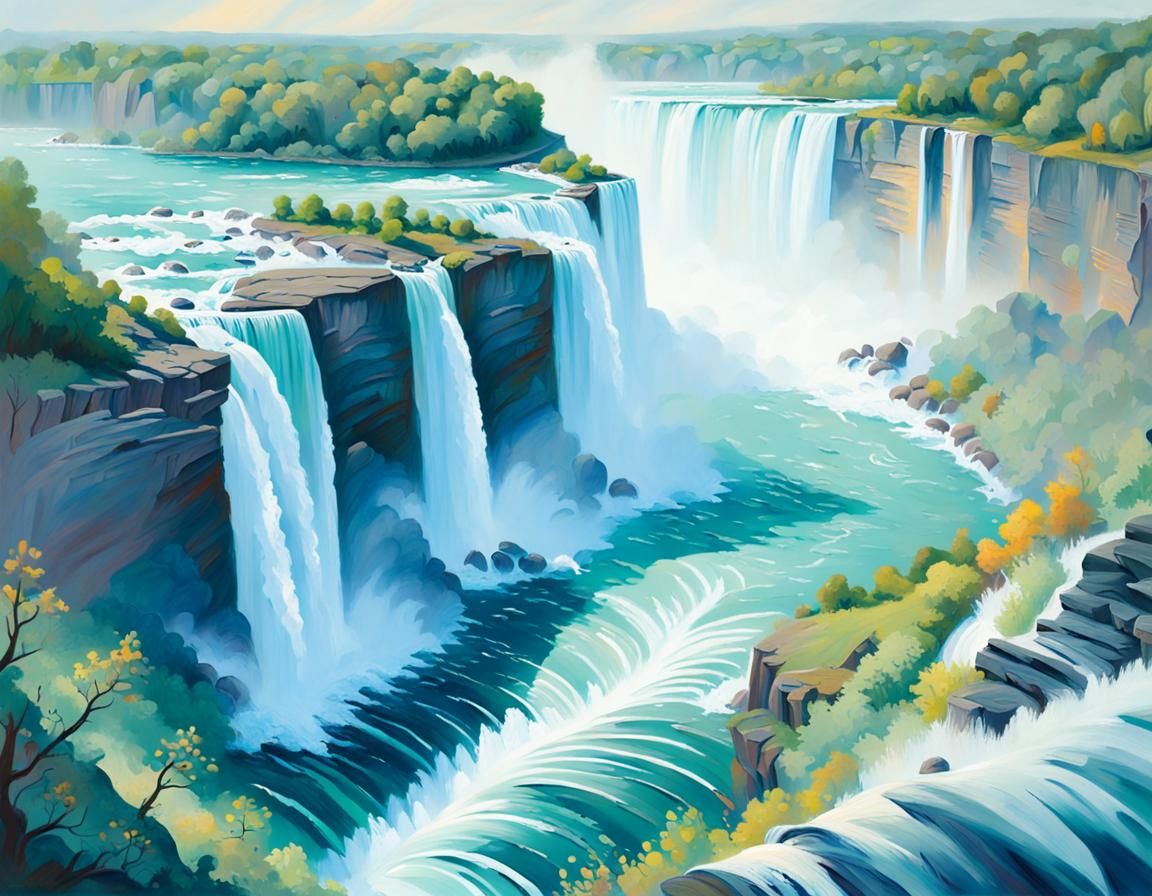 Niagara Falls in Gouache Impressionist Style