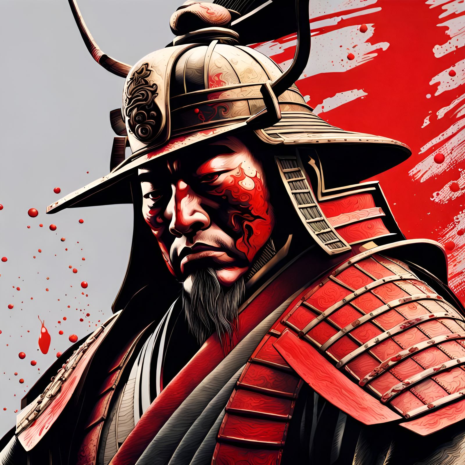 Hyperrealistic Bloody Shogun Concept Art
