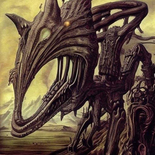 Vampire Easter Basilisk in Surreal Giger Landscape