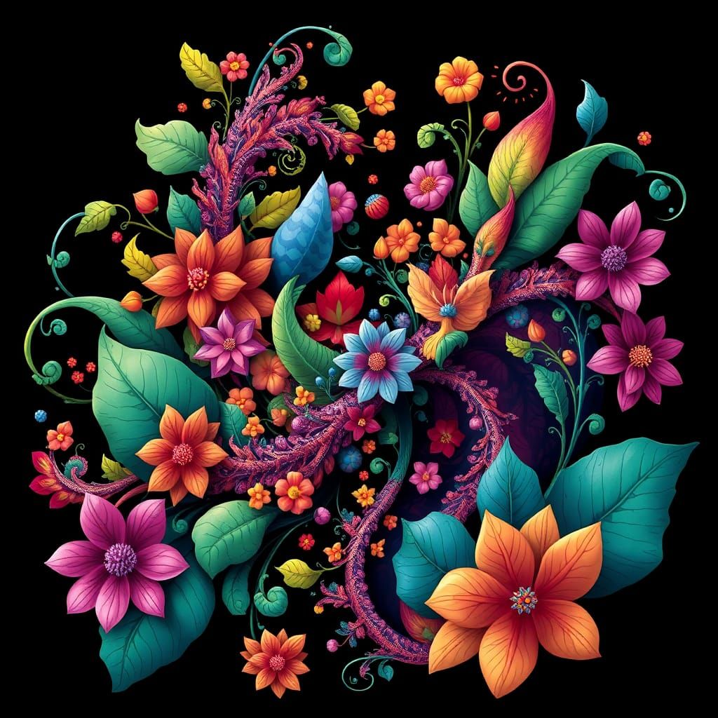 Organic Forms in Fractal Vector Art Style