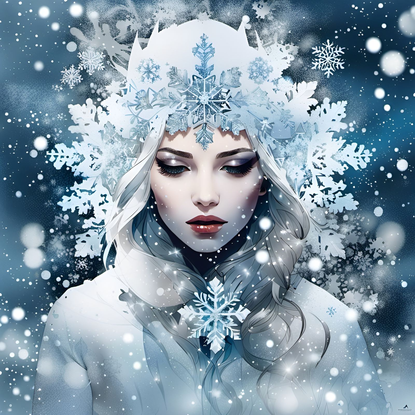 Snow Queen Double Exposure Portrait in Vibrant Colors