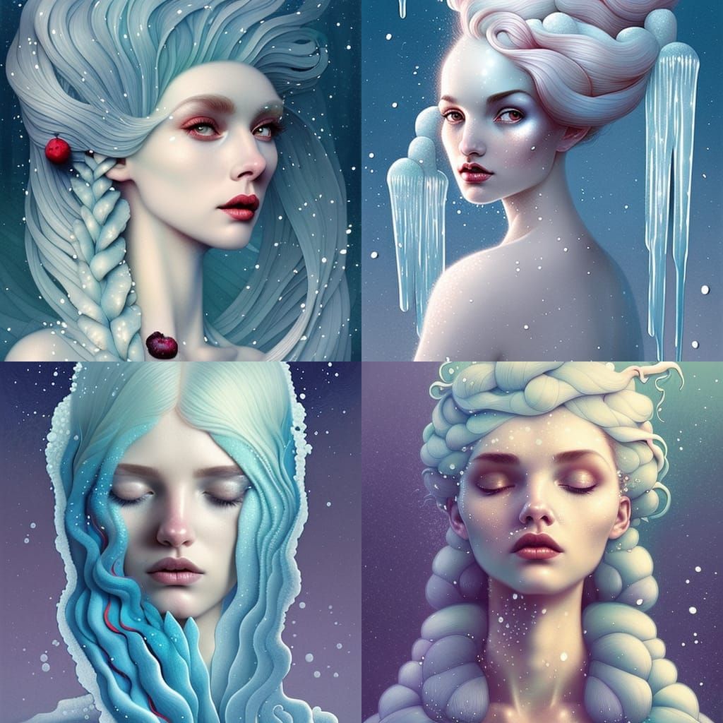 Icy Fruit Haired Woman: Digital Art Illustration