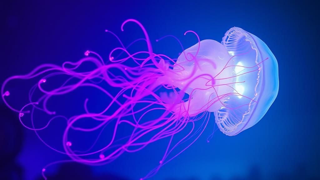 Neon Jellyfish in the Deep Blue