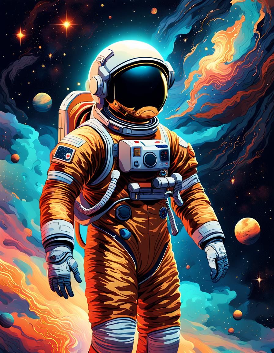 Astronaut in Space: Ukiyo-e Digital Art