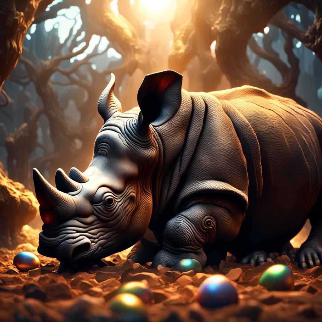 Baby Rhino Hatching From Egg: Fantasy Concept Art