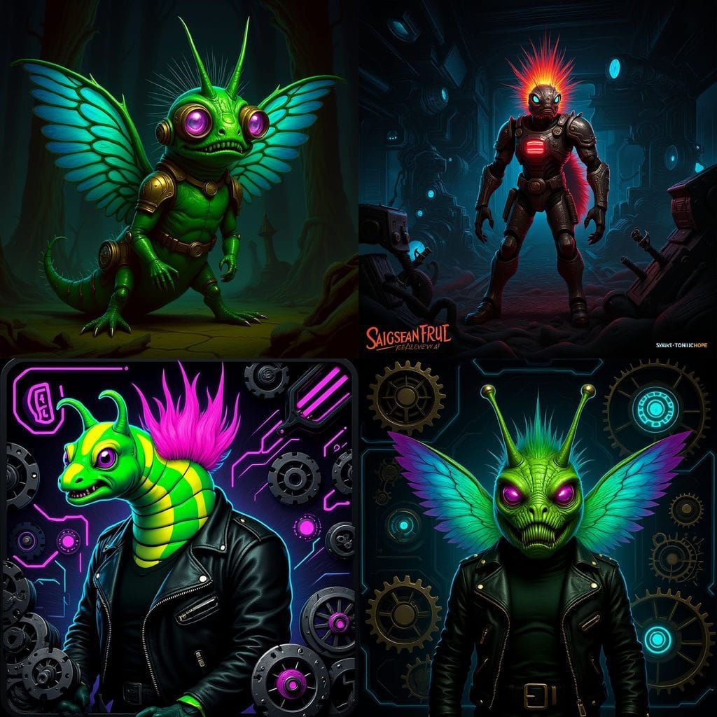 Excited Punk Caterpillar in Steampunk Cyberpunk Style