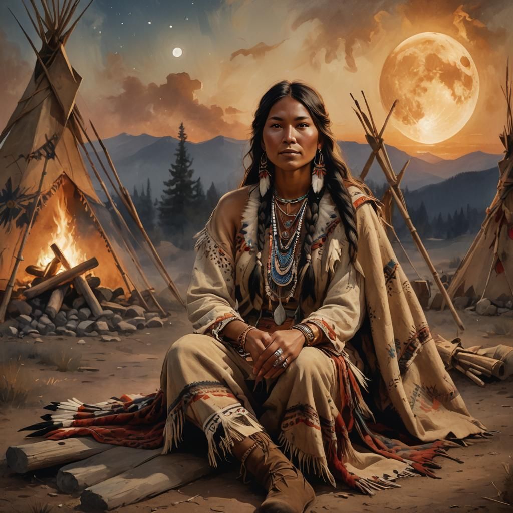 Native American Woman Portrait by Thomas Moran