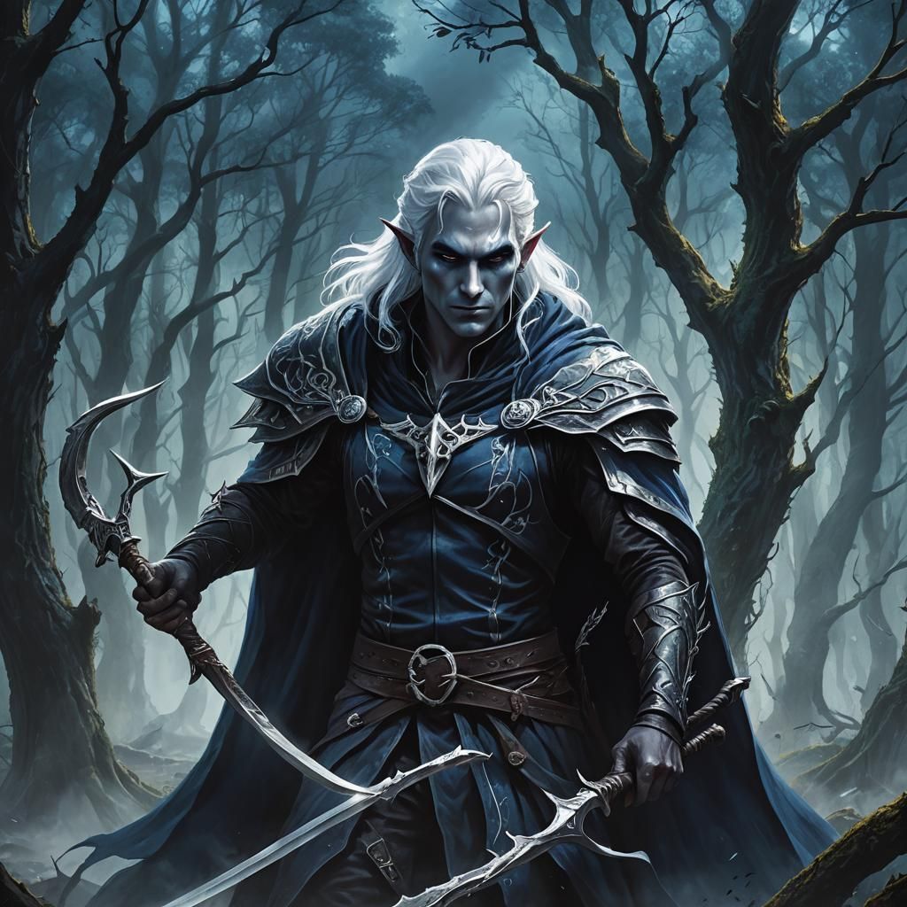Drow Sorcerer with Scythe in Dark Fantasy Style