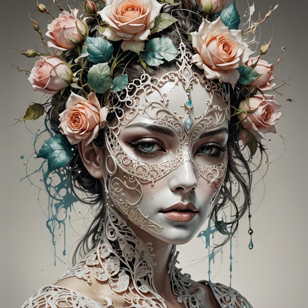Filigree Fractal Porcelain Mask: Botanical Fantasy Art