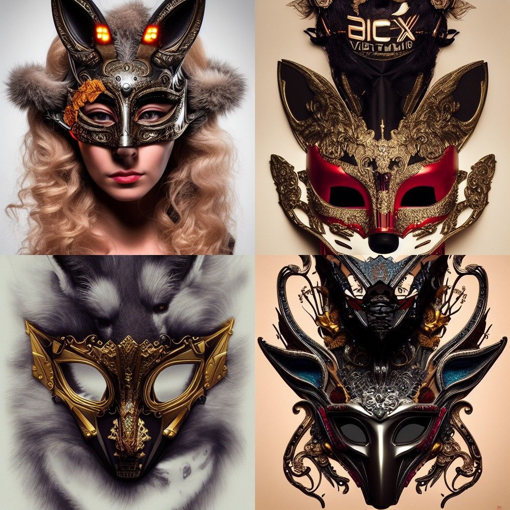 Cyberpunk Fox Mask Portrait in Floral Style