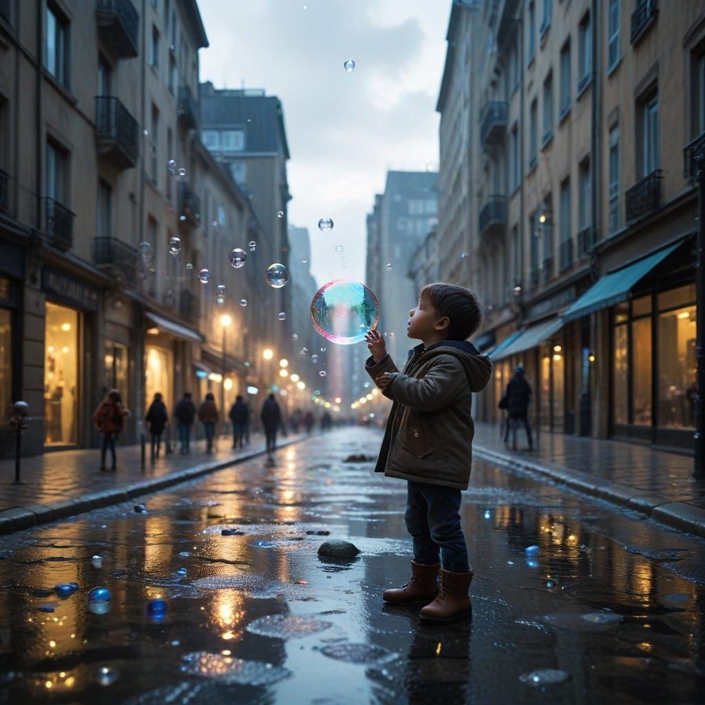 Soap Bubble Cityscape in Vibrant Colors