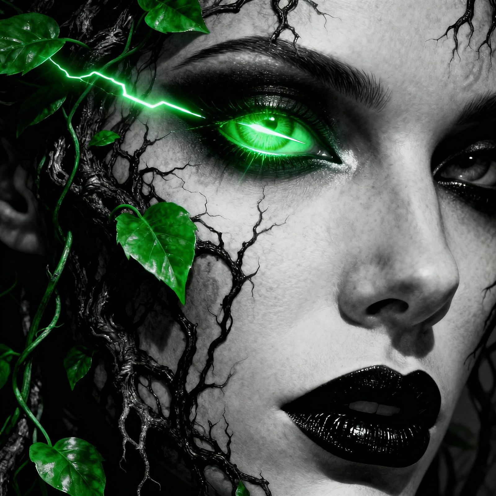 Dark Fantasy Portrait with Glowing Green Eye