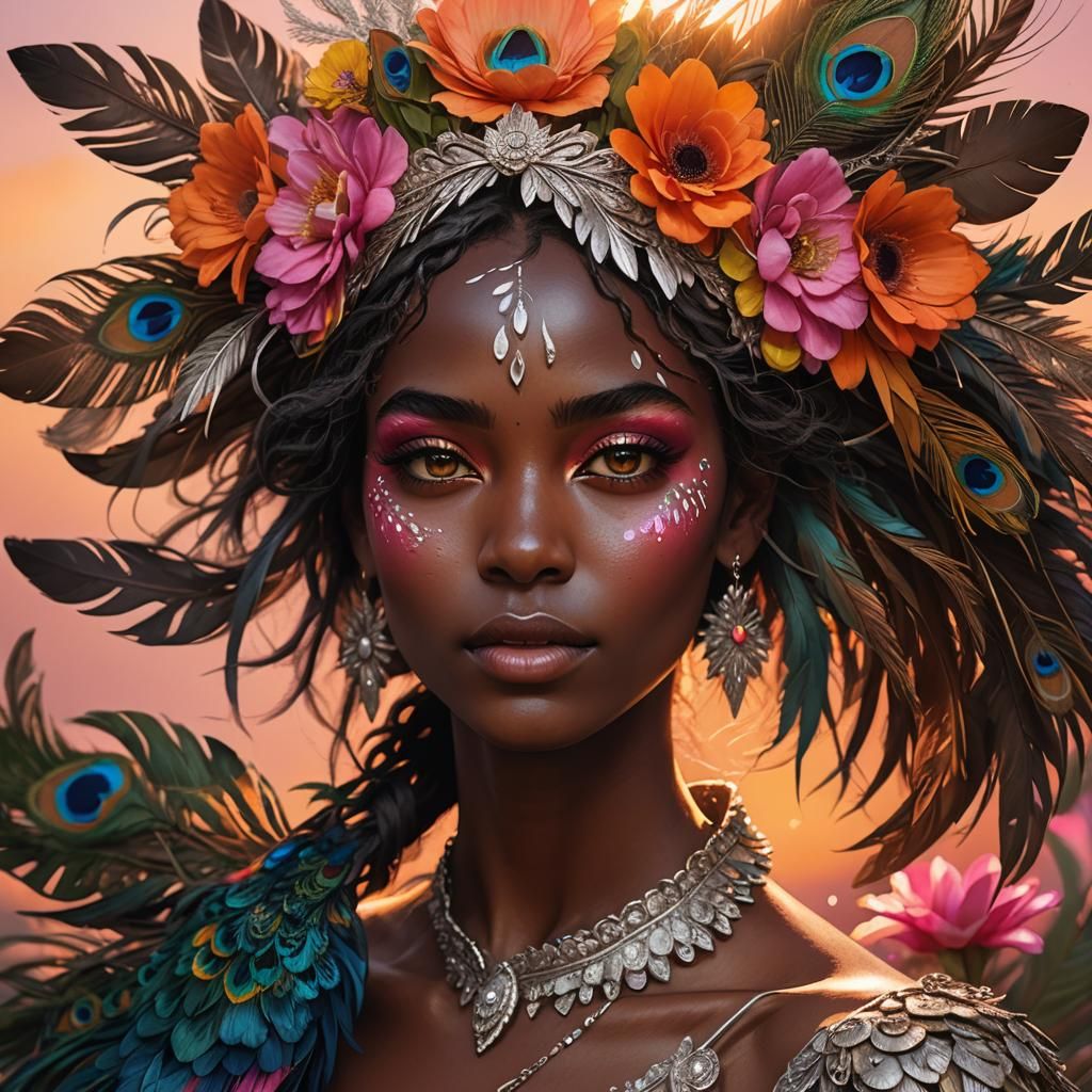 Peacock Woman: Hyperrealistic Splash Art Portrait