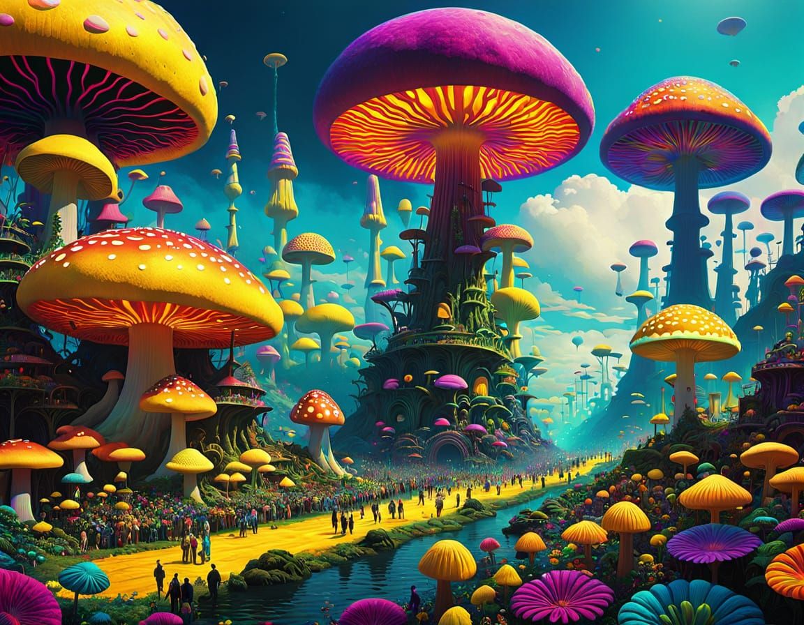 Epic 1960s Hippie Festival Scene in Vibrant Digital Painting