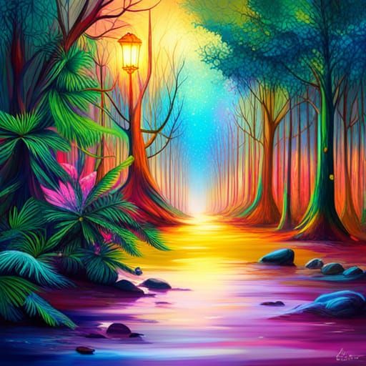 Exotic Birds in Magical Forest Digital Art