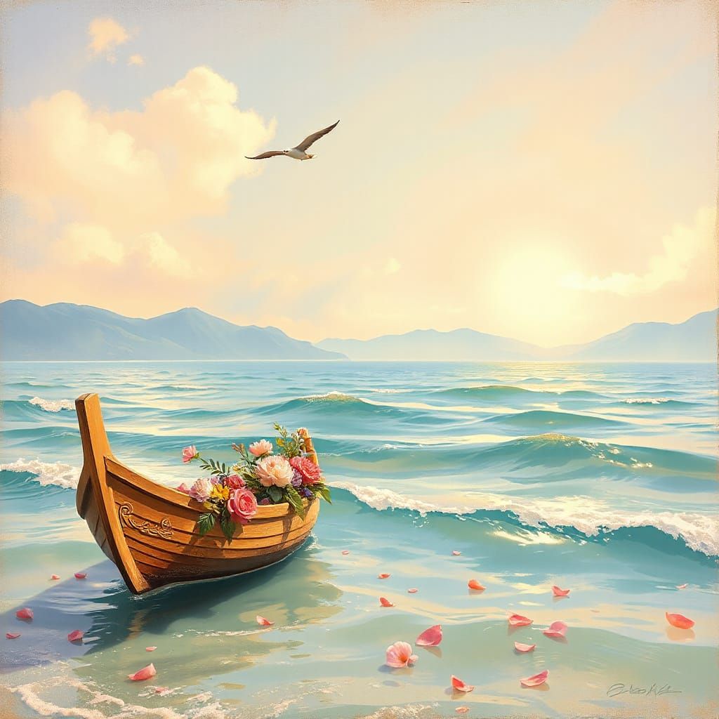 Impressionistic Spring Seascape with Delicate Brushstrokes a...