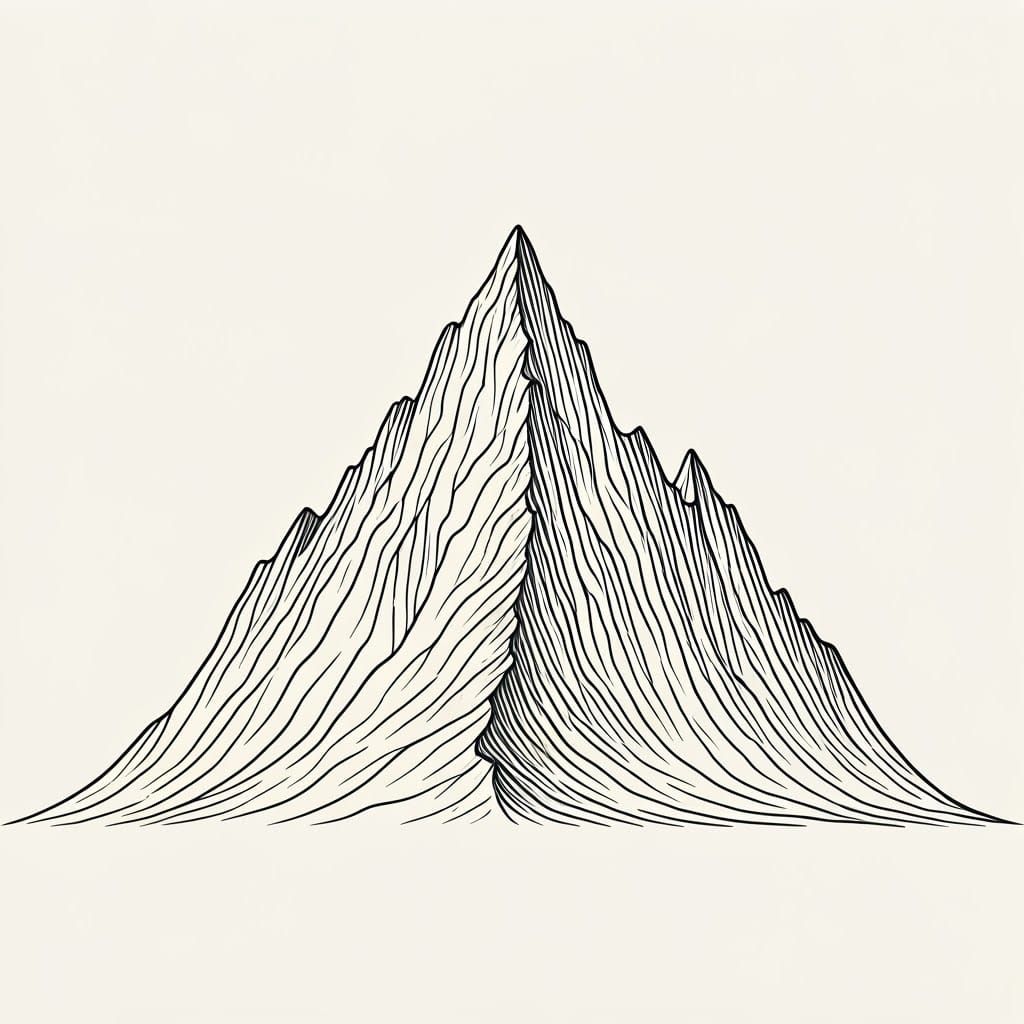 Stylized Mountain Silhouette in Simple Line Drawing