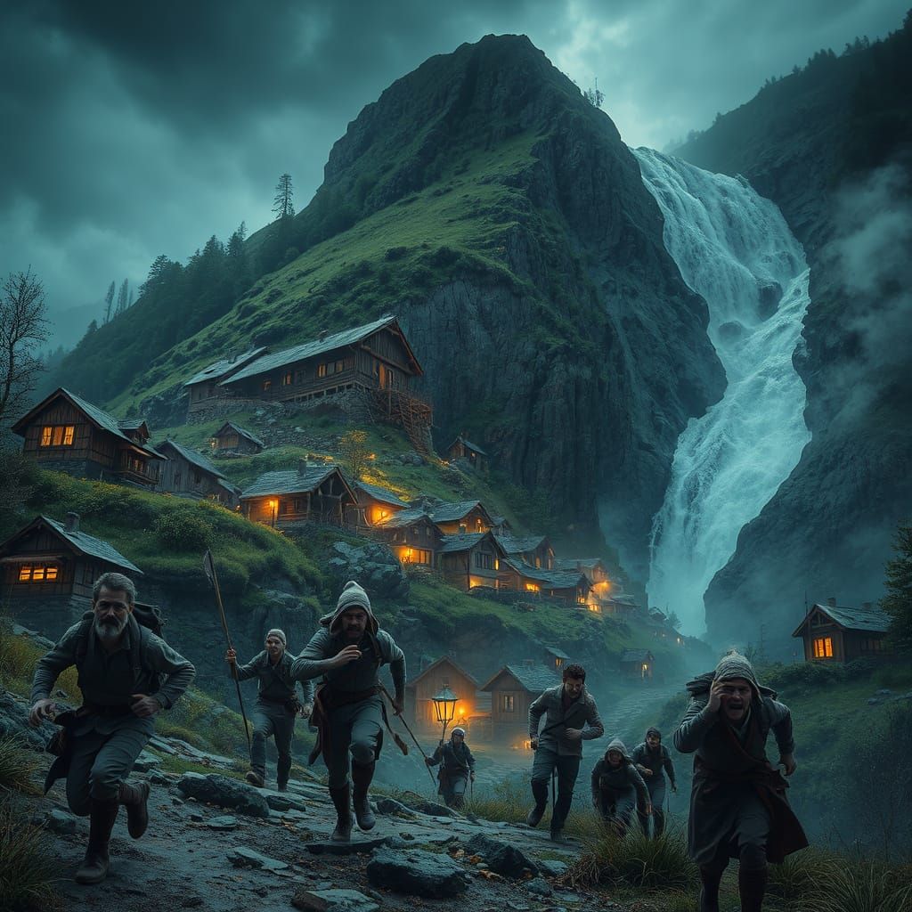 Photorealistic Landslide Threatens Village, Detailed Image