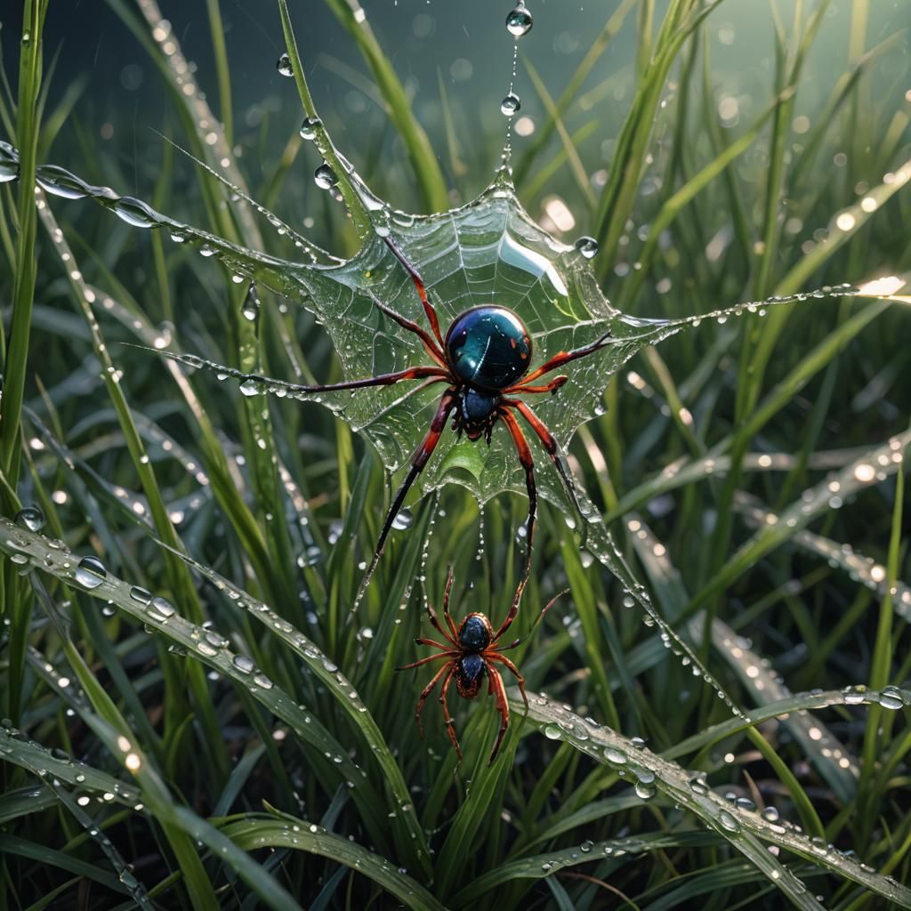Spider Clinging to Dew Drop: Fantasy Concept Art