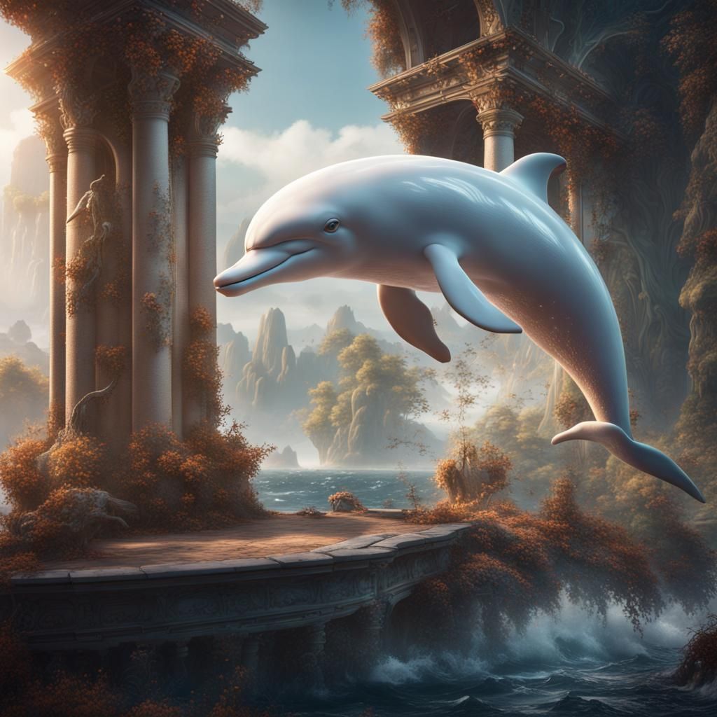 White Dolphin in Fantastical Digital Painting Style