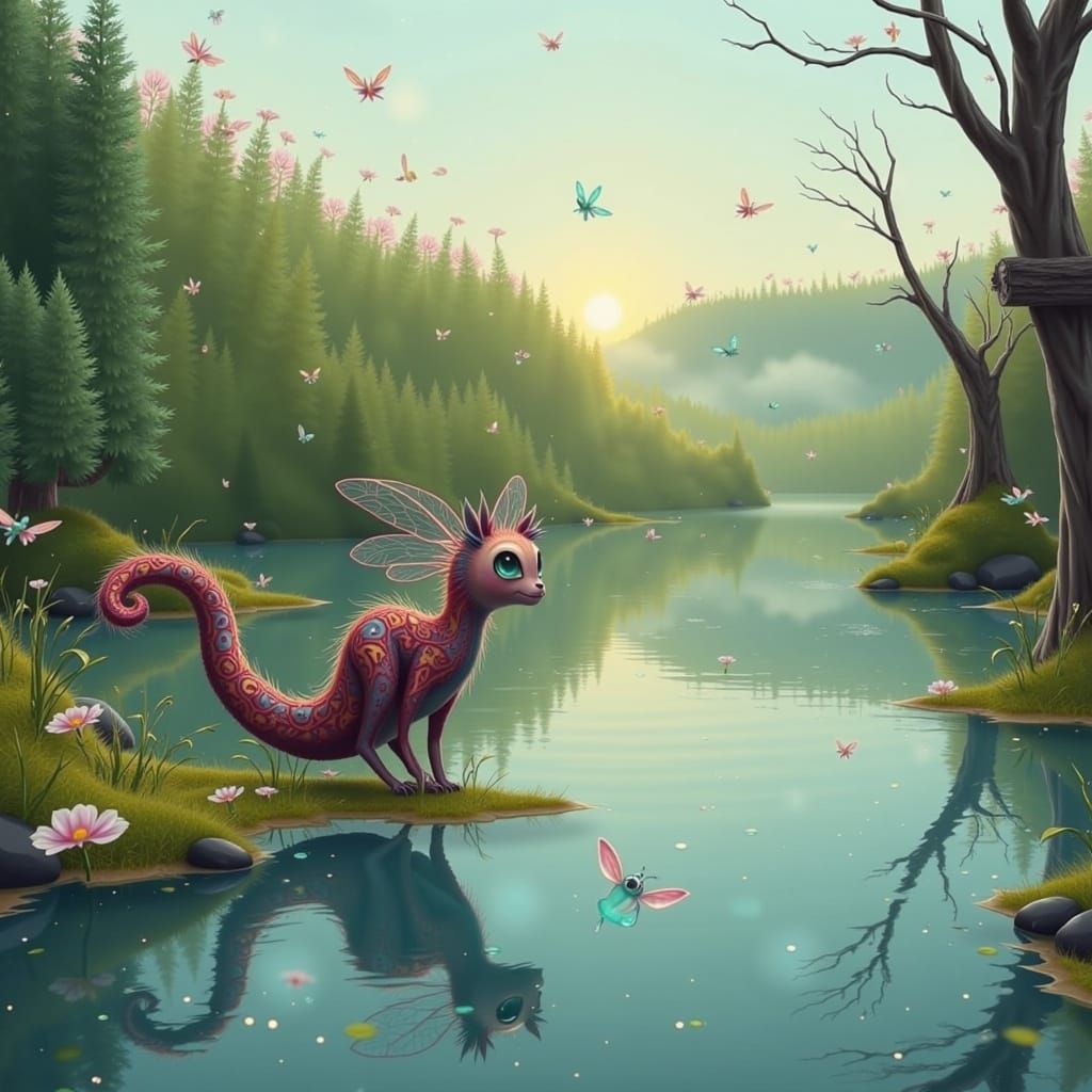 Furry Forest Creature in Playful Surrealist Style