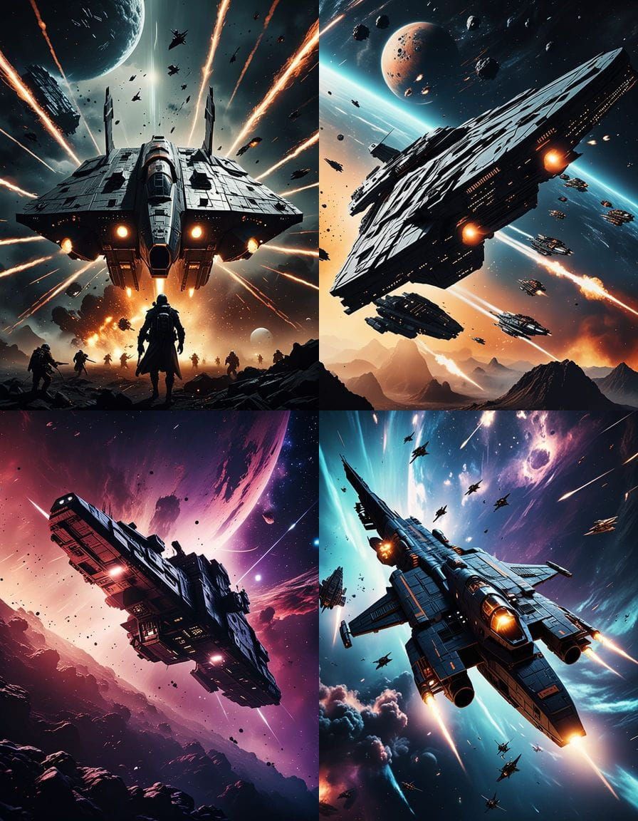 Epic Cinematic Space Battle in Film Noir Style