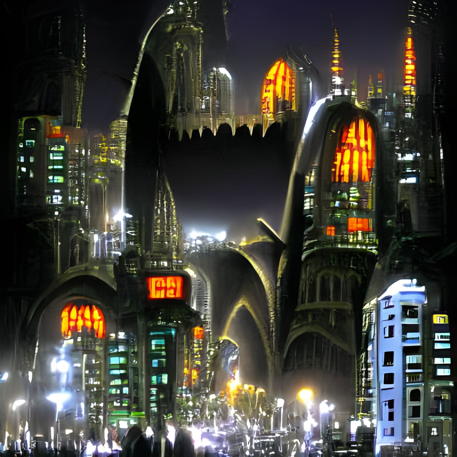 Futuristic Gothic Cityscape at Night