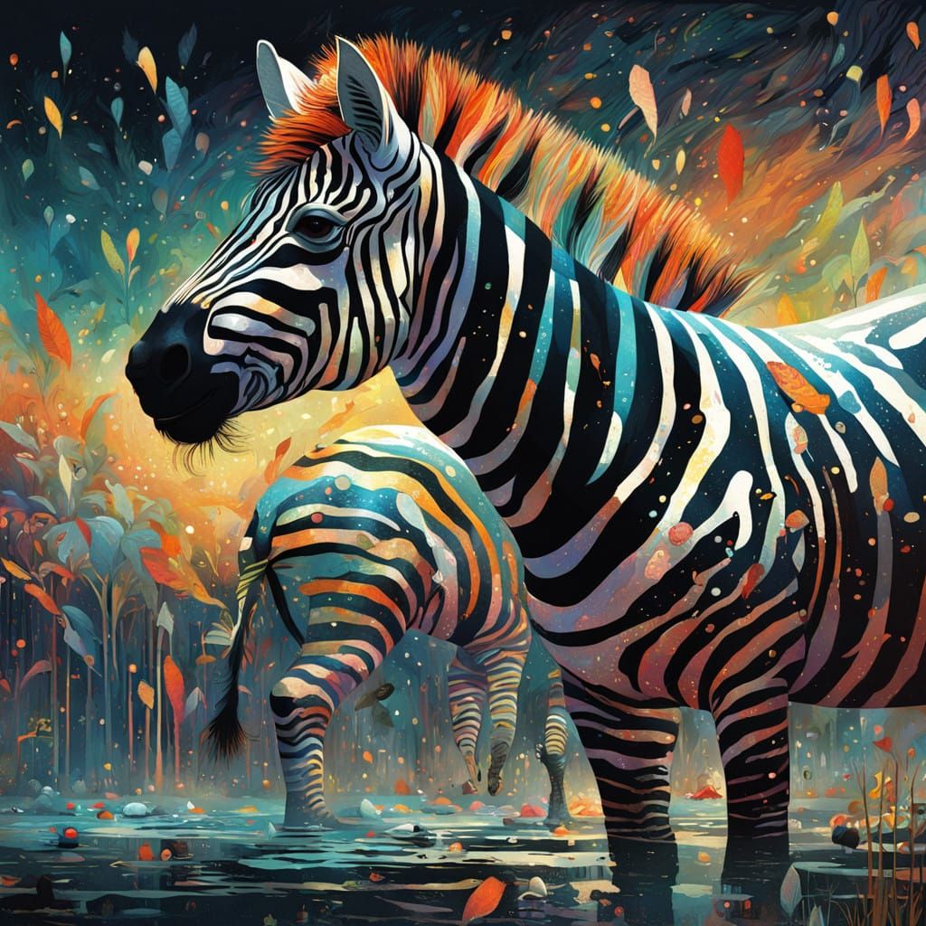 Zebra in Vibrant Mud Bath Scene