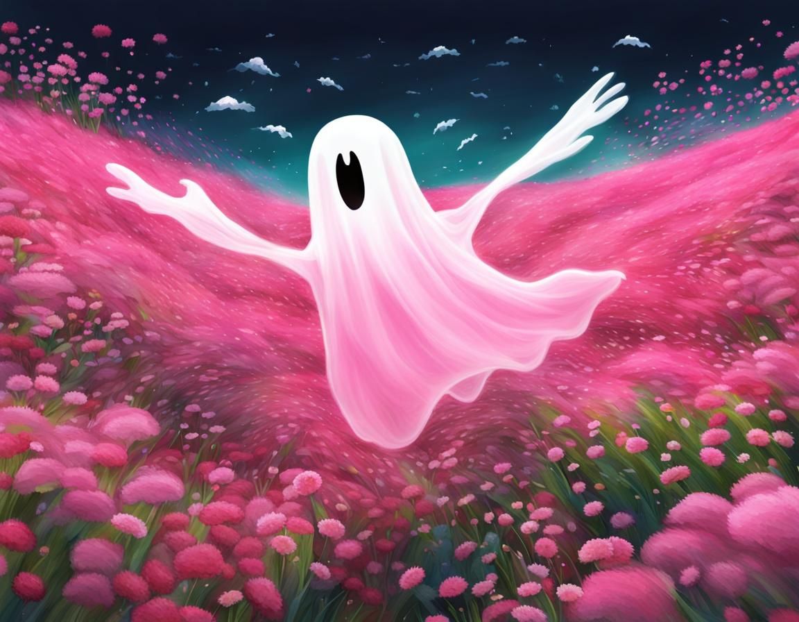 Pink Ghost Flies Through Flower Field
