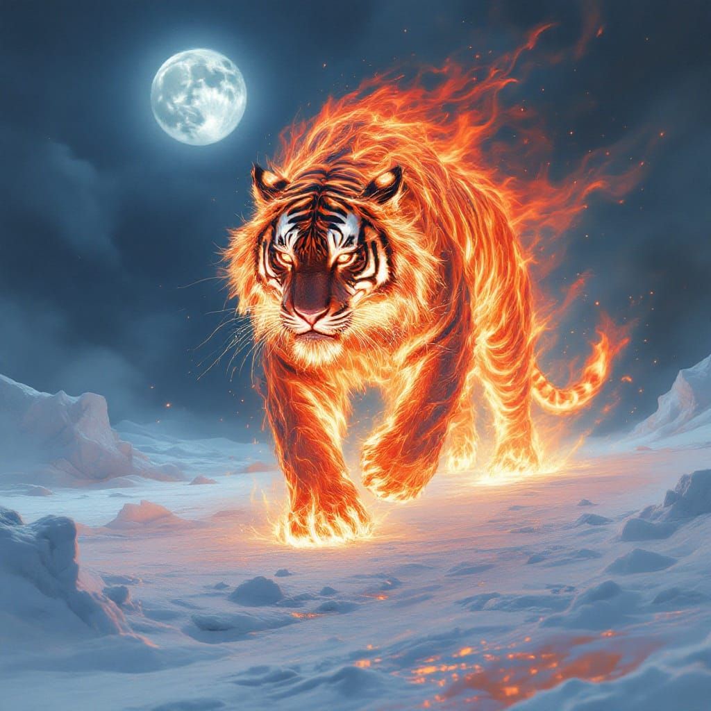 Fiery Tiger Dominates Icy Arctic Landscape