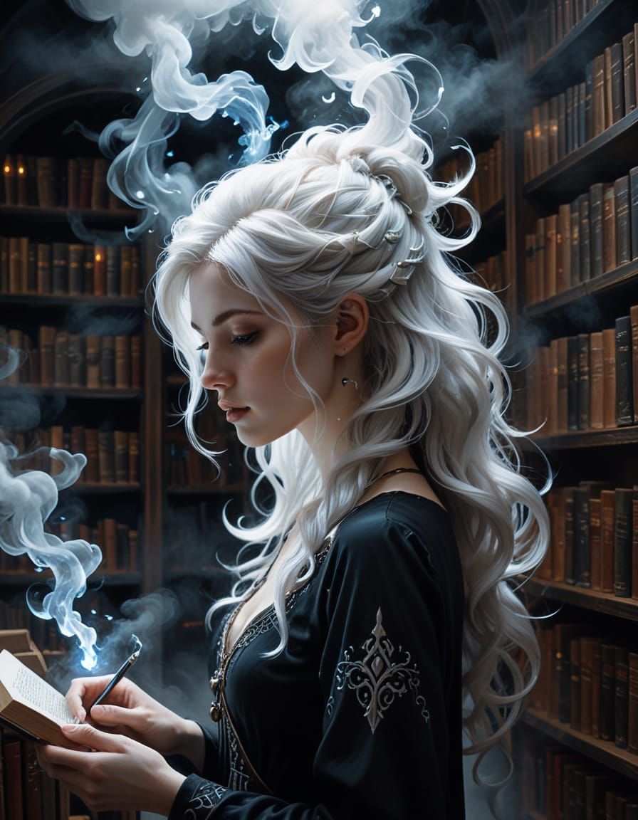 Dark Fantasy Library with Glowing Runes