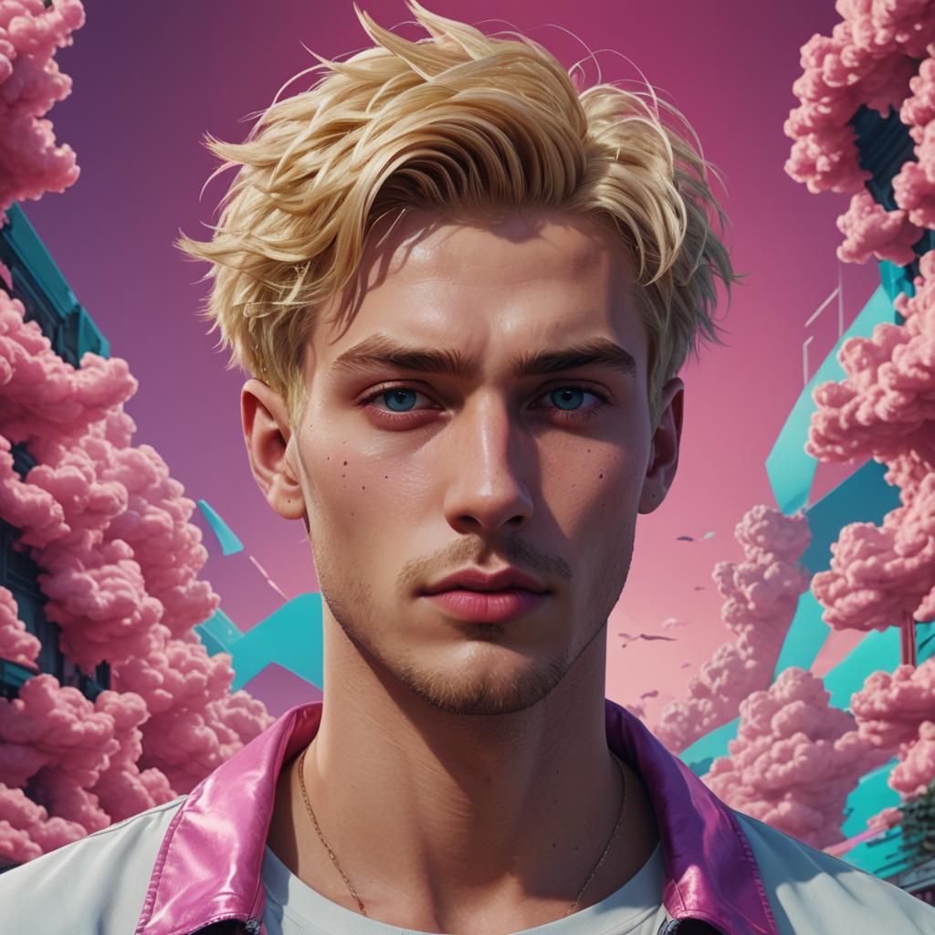 Vaporwave Portrait of a Blond Man