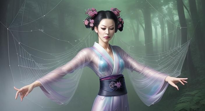 Spider Girl's Kimono Dance in Ethereal Forest