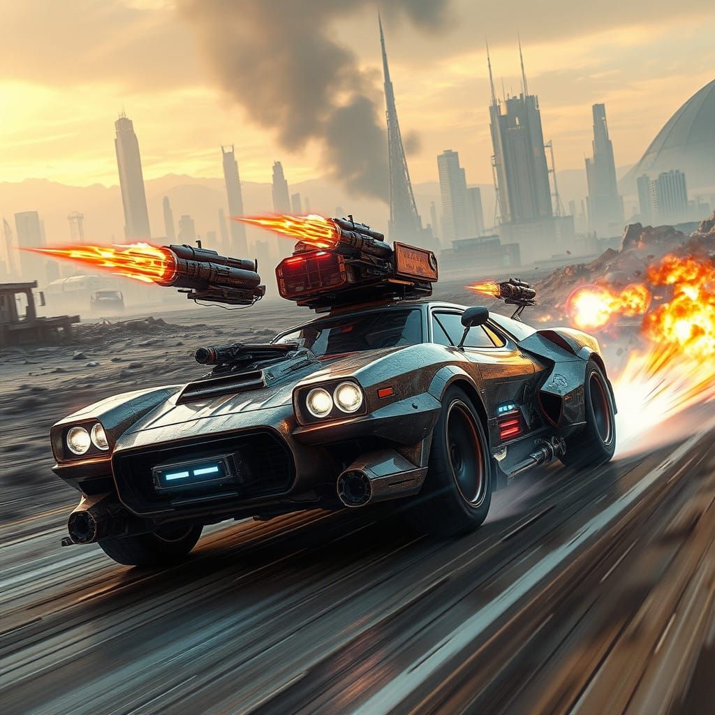 Futuristic Speedster Unleashes Fury in Dystopian Wasteland