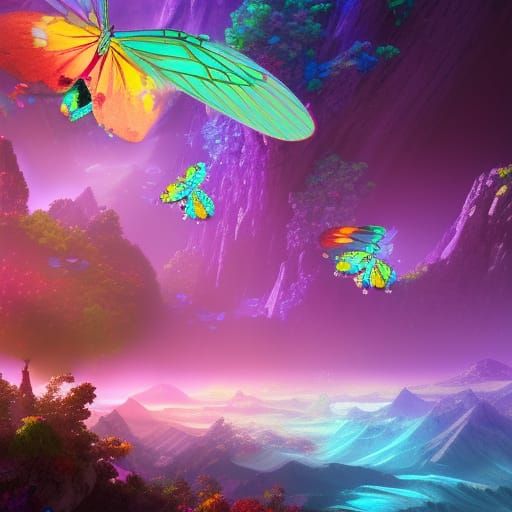 Rainbow Butterflies Fantasy Concept Art