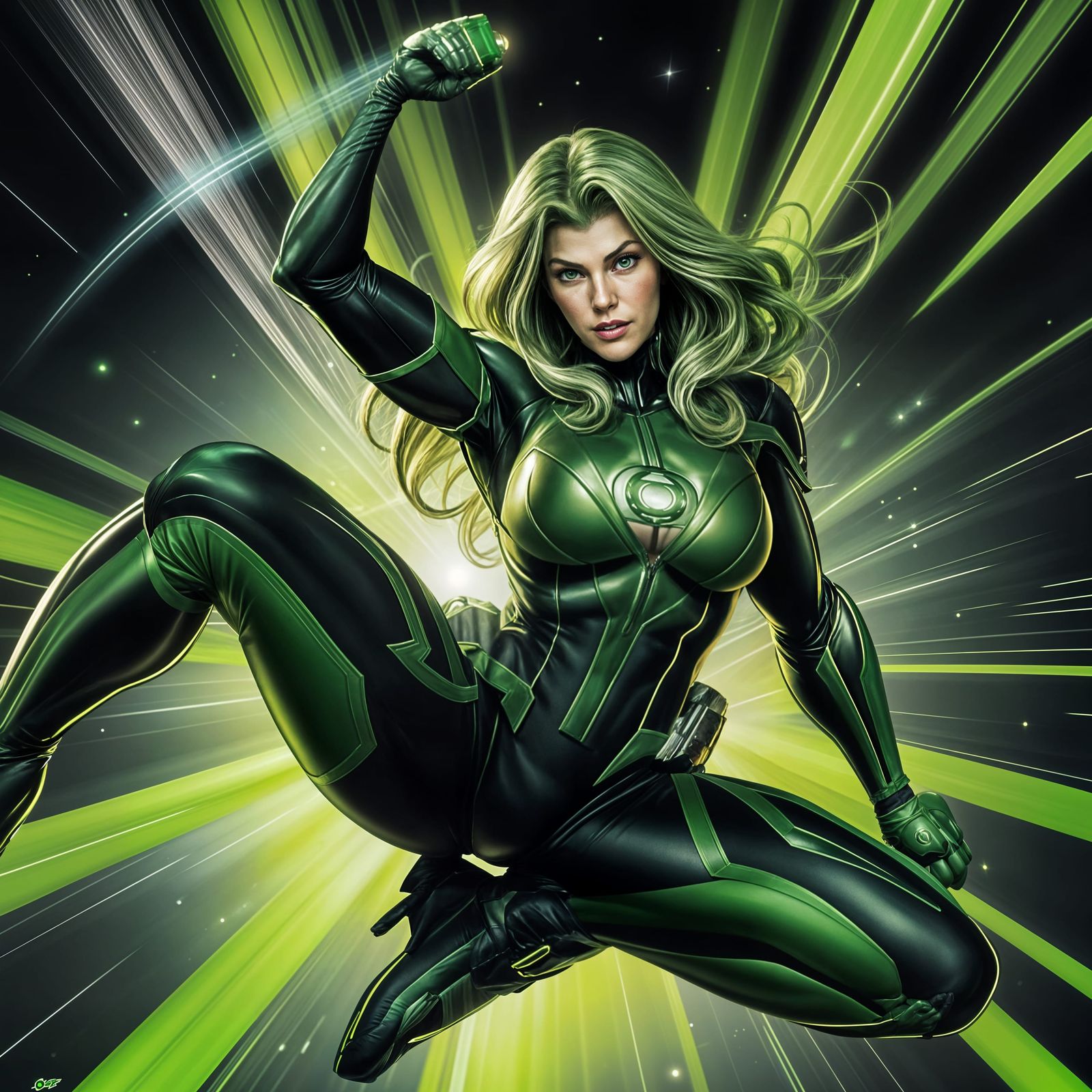 Green Lantern Heroine with Flowing Hair